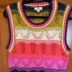 Entro Sweater Vest Womens Large Multicolor Chunky Knit Rainbow Boho Cropped Top